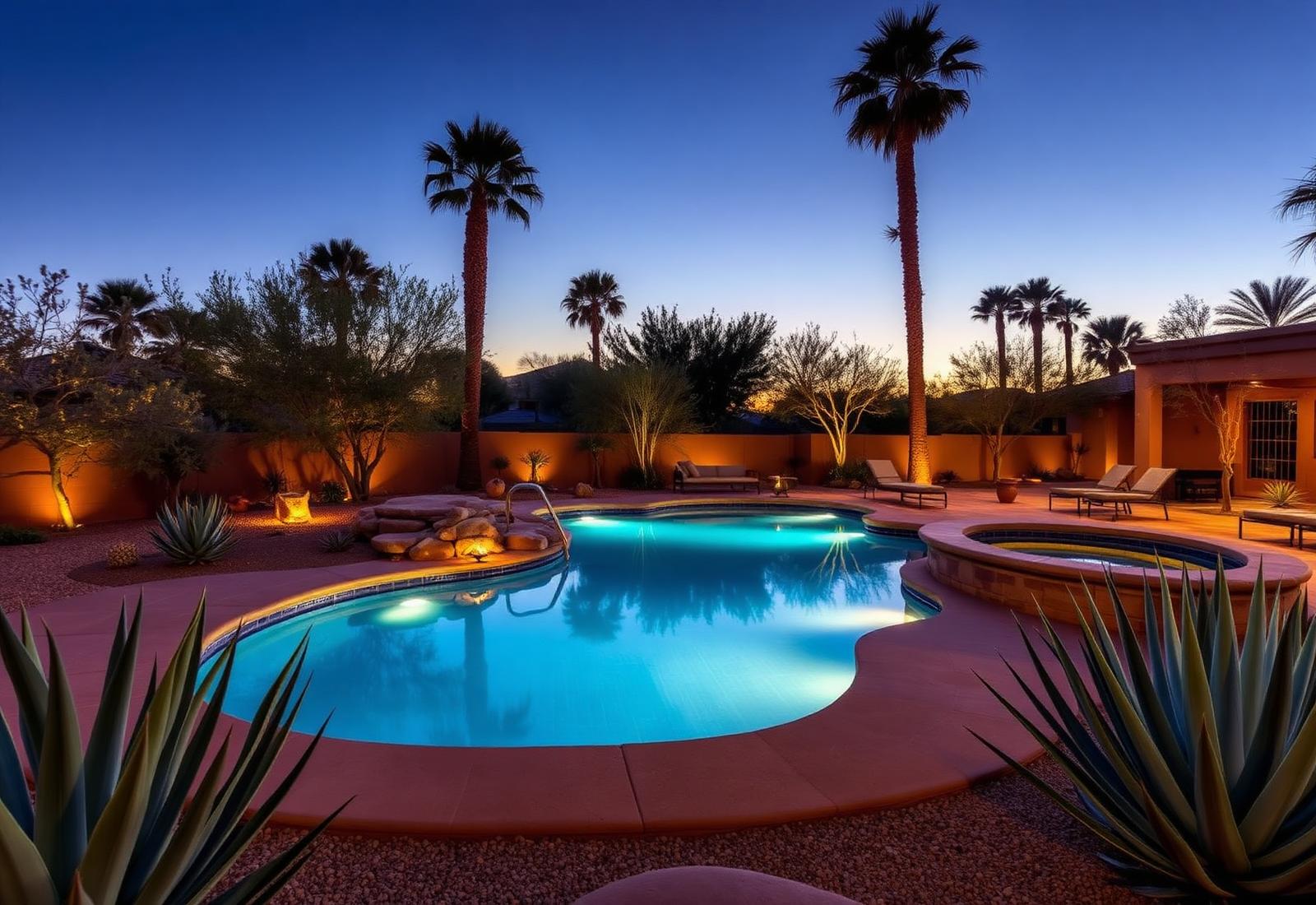 Scottsdale pool and patio at dusk